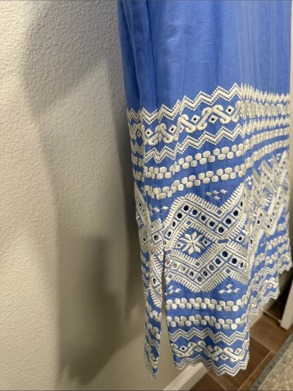 TORY BURCH  Zita Cornflower Blue Tunic with Cream Embroidery     size 14